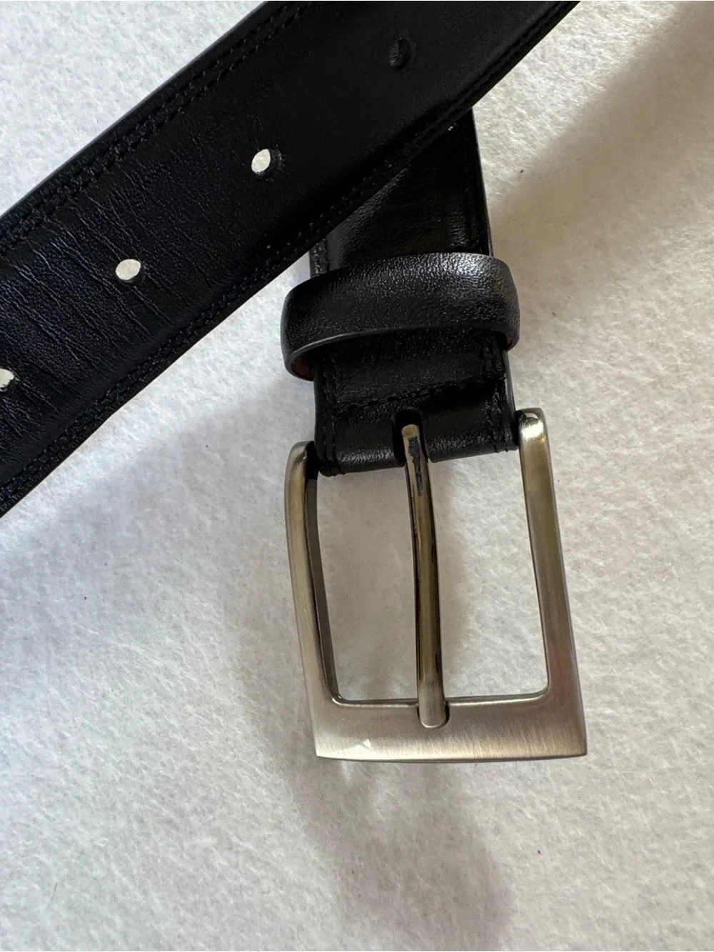 PERRY ELLIS PORTFOLIO Full Grain Leather Belt Brushed Silver Buckle Black‎ 36”
